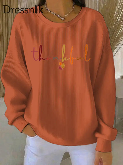 Damen Thanksgiving Print Casual Sweatshirt Orange / S
