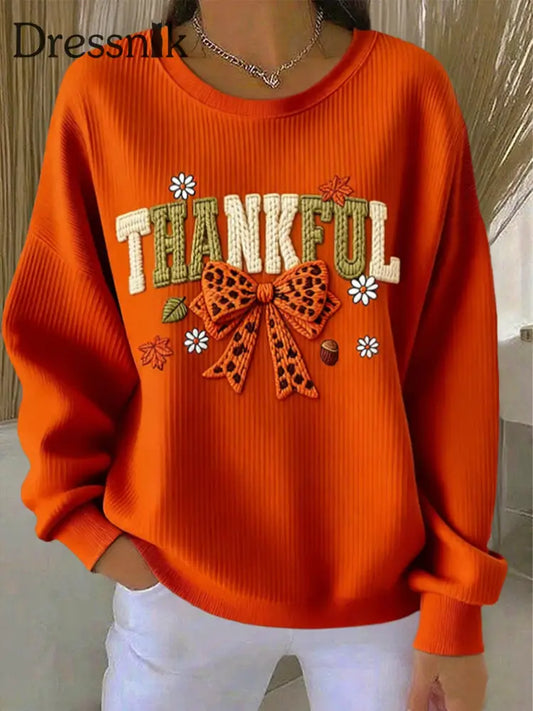 Damen Thanksgiving Print Casual Sweatshirt Orange / S
