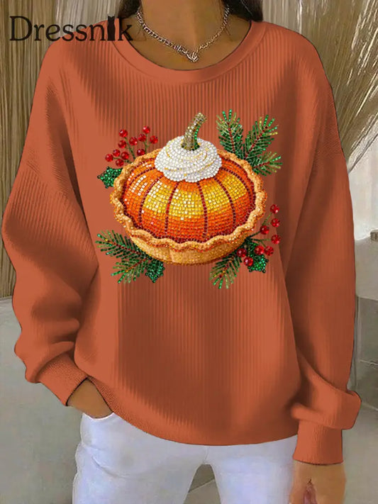 Damen Thanksgiving Print Casual Sweatshirt Orange / S