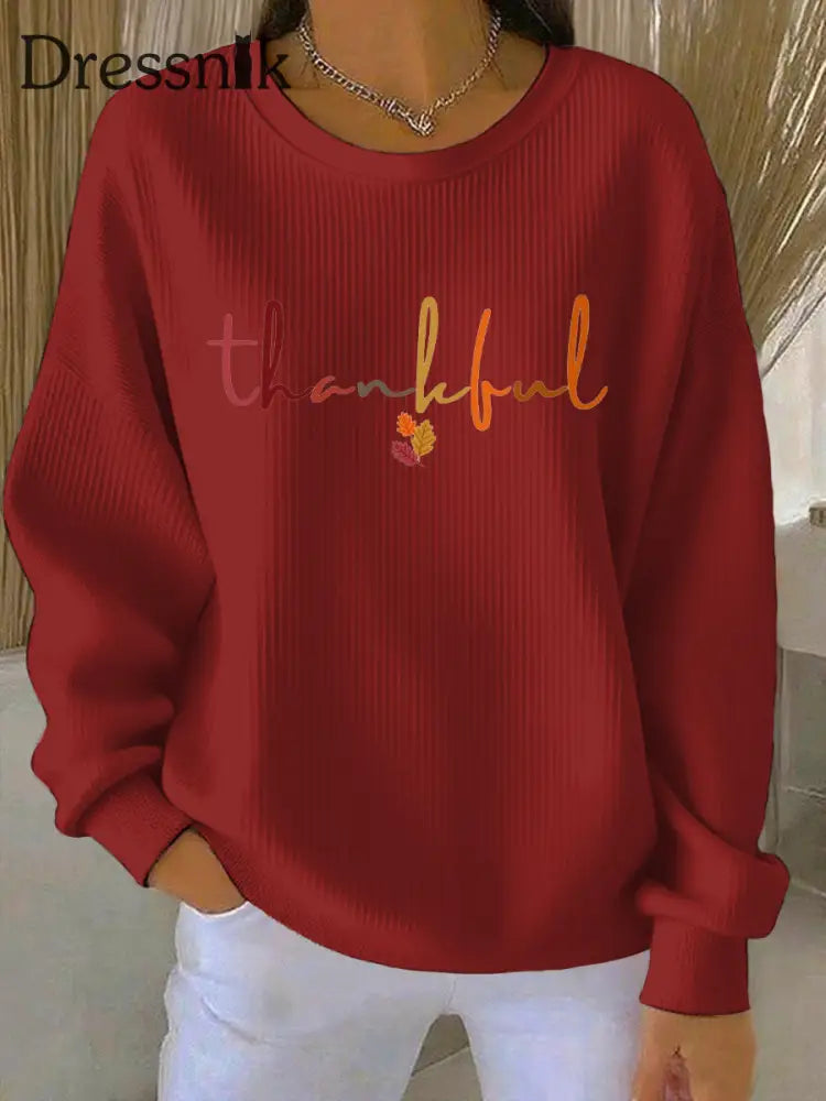 Damen Thanksgiving Print Casual Sweatshirt Rot / S
