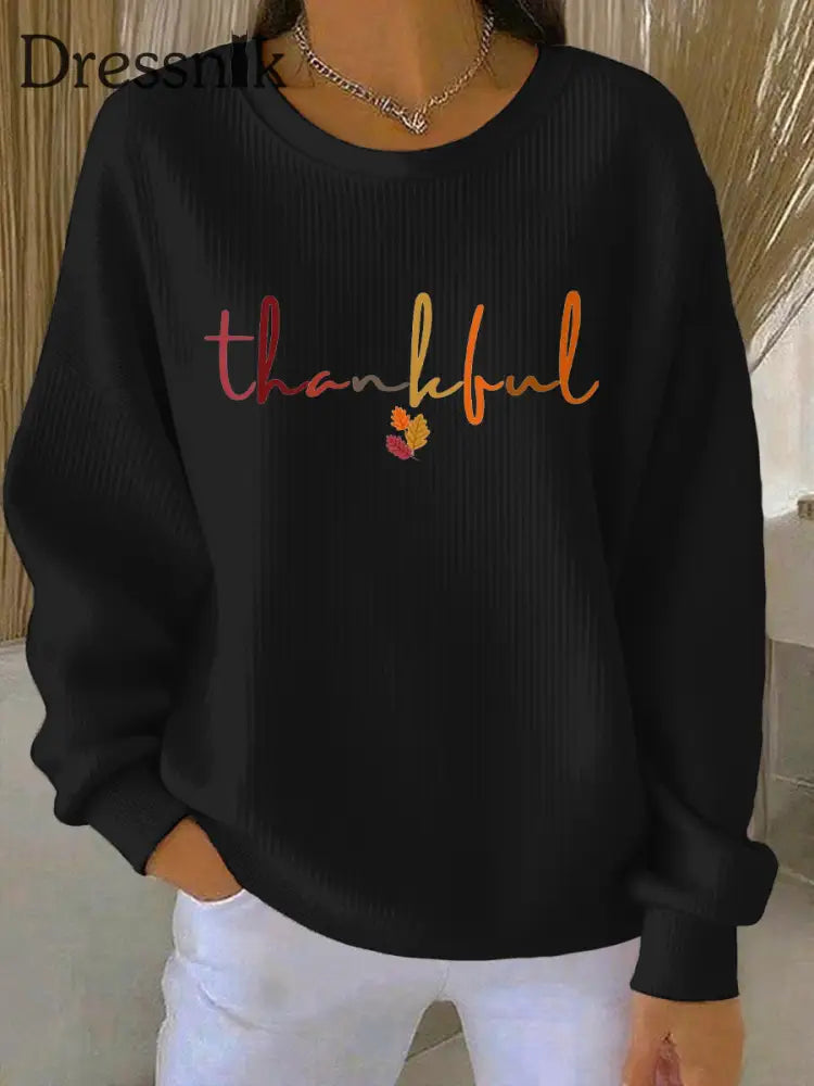 Damen Thanksgiving Print Casual Sweatshirt Schwarz / S