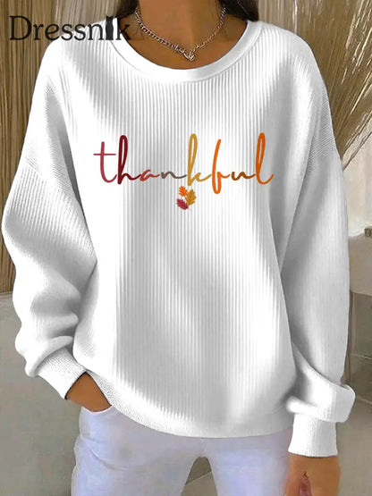 Damen Thanksgiving Print Casual Sweatshirt Weiß / S