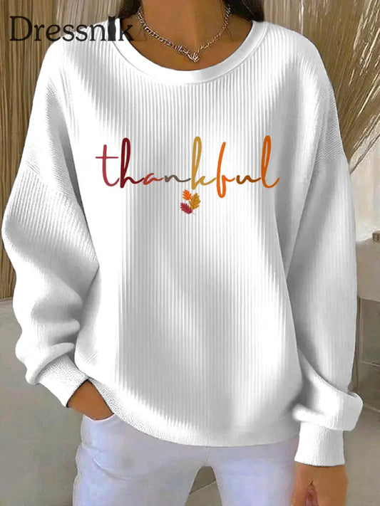 Damen Thanksgiving Print Casual Sweatshirt Weiß / S