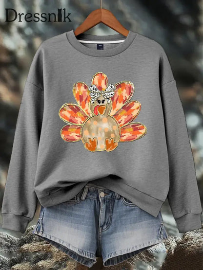 Damen-Thanksgiving-Print-Sweatshirt Grau / S