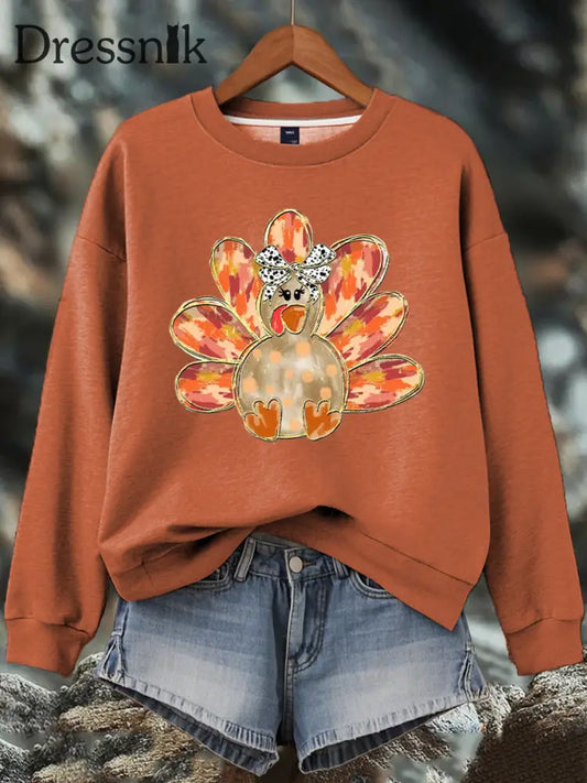Damen-Thanksgiving-Print-Sweatshirt Orange / S