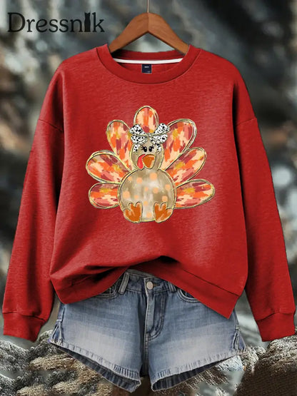 Damen-Thanksgiving-Print-Sweatshirt Rot / S