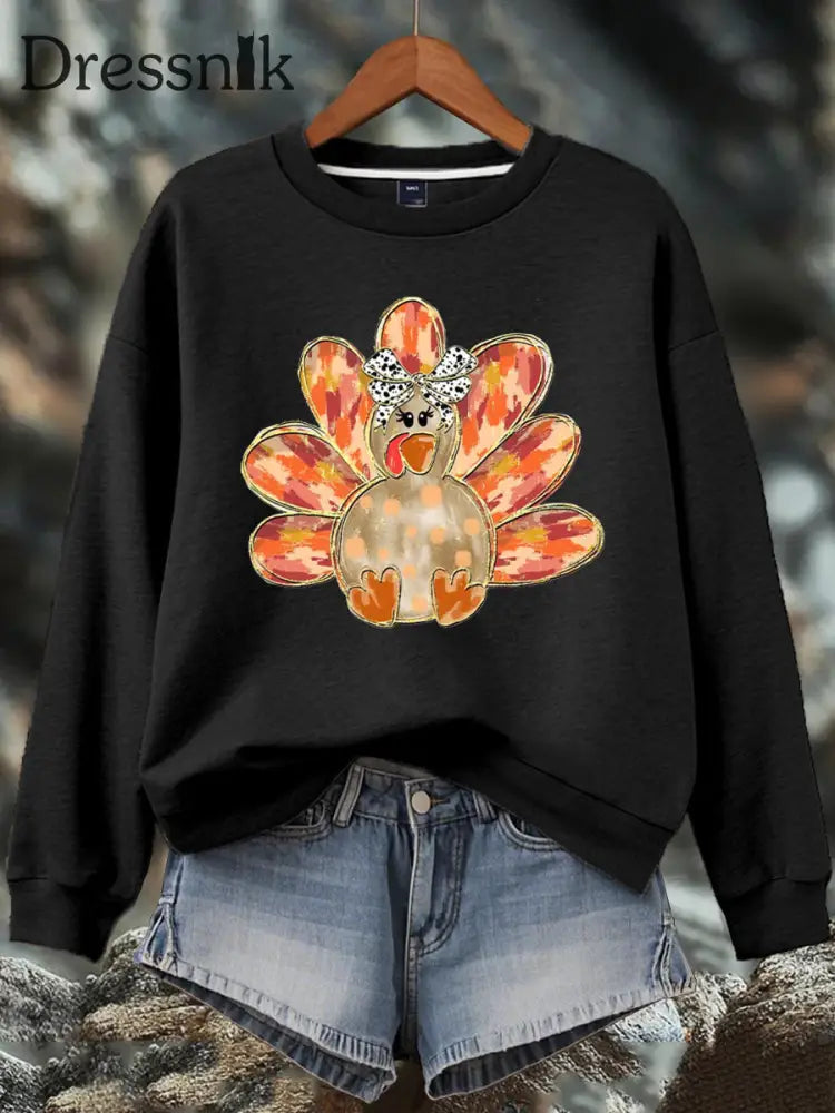Damen-Thanksgiving-Print-Sweatshirt Schwarz / S