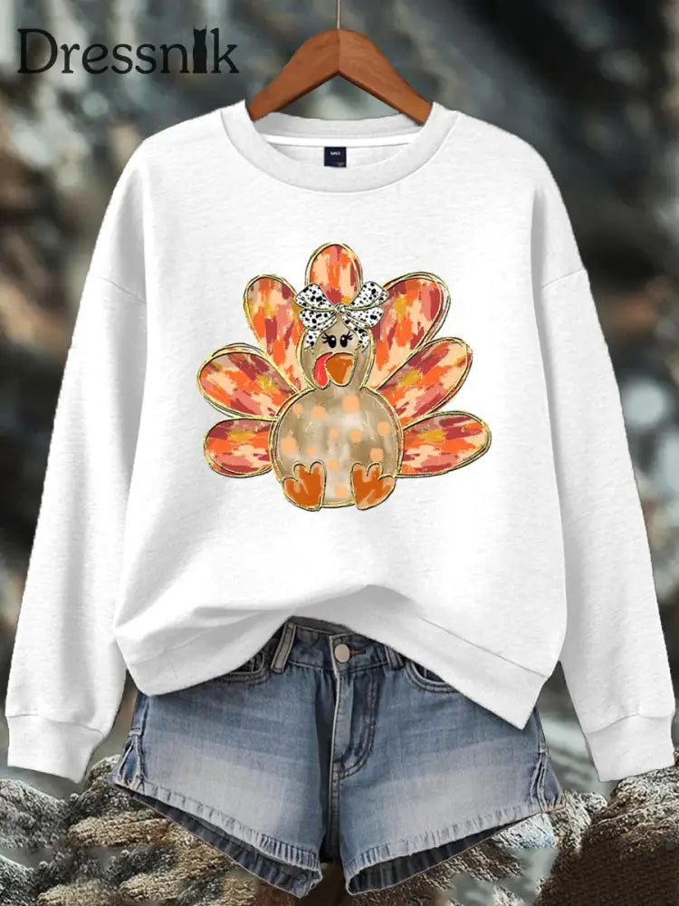 Damen-Thanksgiving-Print-Sweatshirt Weiß / S
