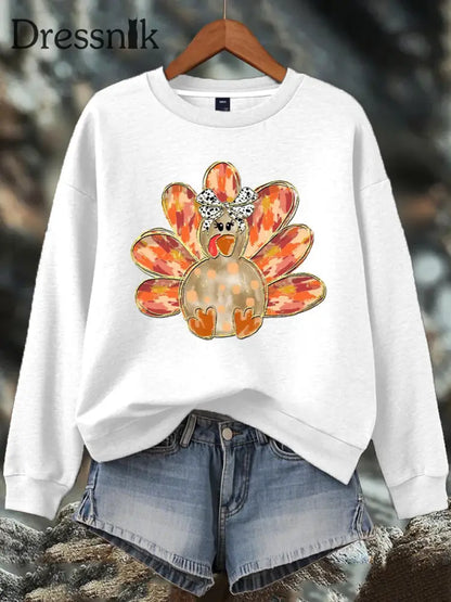 Damen-Thanksgiving-Print-Sweatshirt Weiß / S