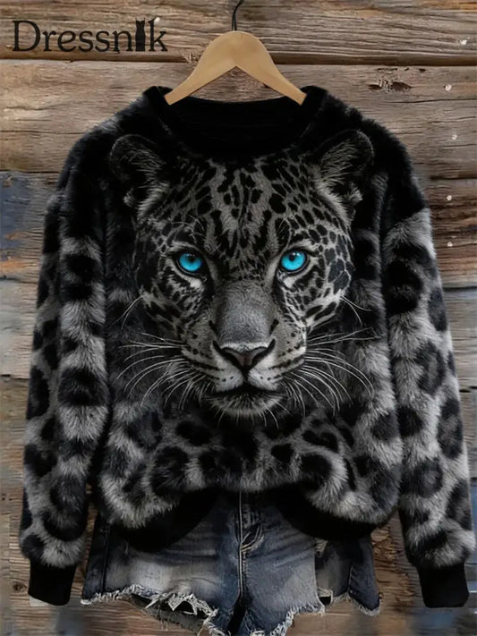 Damen-Tier-Kunst-Druck lässig Sweatshirt Schwarz / S