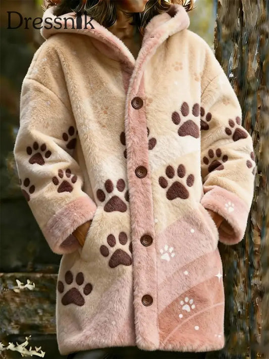 Damen-Tier-Pfoten-Print-Flanell-warme Jacke als bild / S