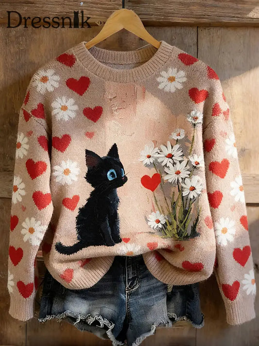 Damen-Tops mit schwarzem Katzen druck als bild / S