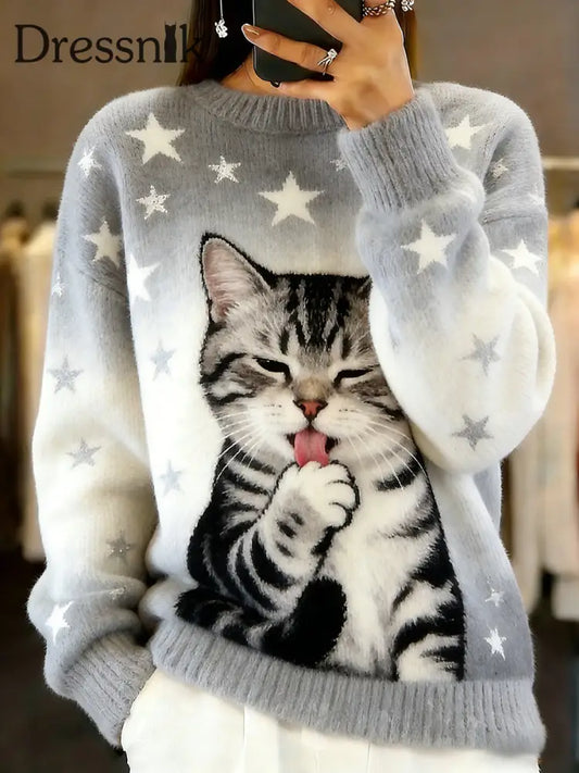 Damen Vintage Animal Print Komfort Casual Pullover A / S