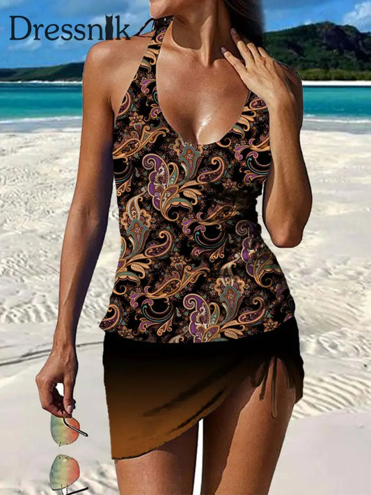 Damen Vintage-Badeanzug mit Blumen druck mit plissierter V-Ausschnitt A / S