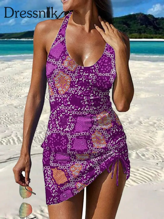 Damen Vintage-Badeanzug mit Blumen druck mit plissierter V-Ausschnitt A / S