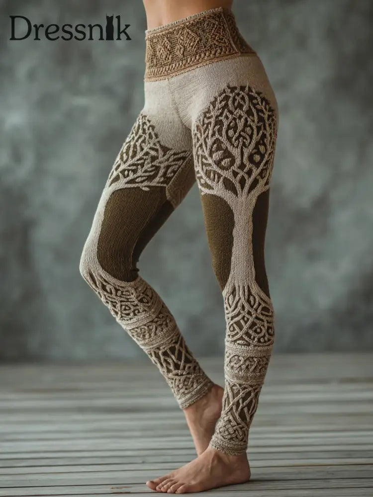Damen Vintage Baum des Lebens Muster Gemütliche Leggings als bild / S