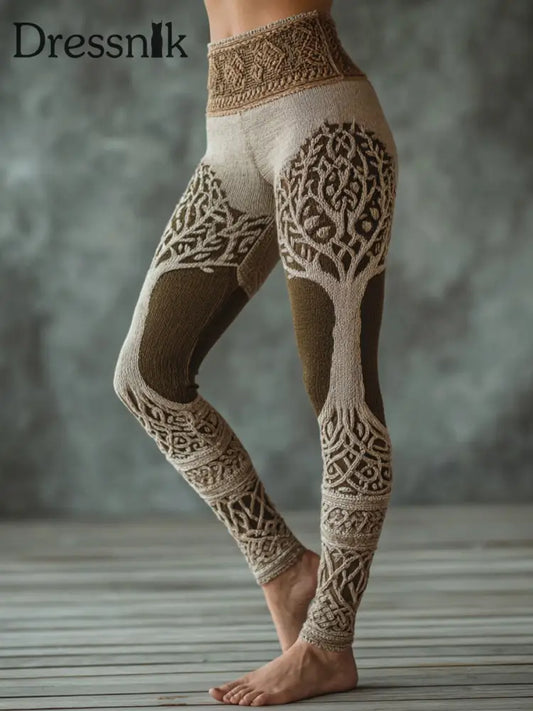 Damen Vintage Baum des Lebens Muster Gemütliche Leggings als bild / S