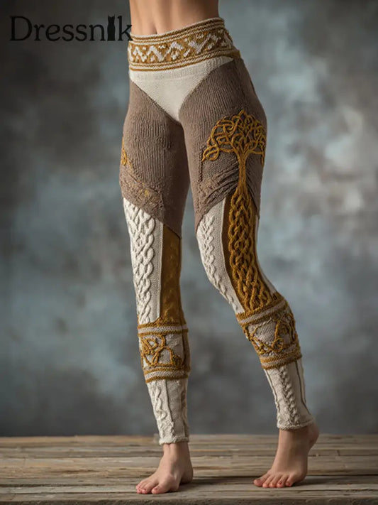 Damen Vintage Baum des Lebens Muster Gemütliche Leggings als bild / S