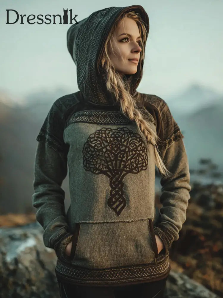 Damen Vintage Baum des Lebens Print Hoodie als bild / S