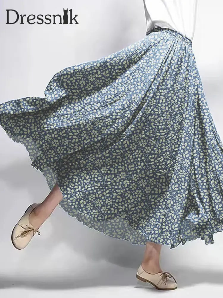 Damen Vintage Blumen bedruckte Baumwoll kleider Blau / S