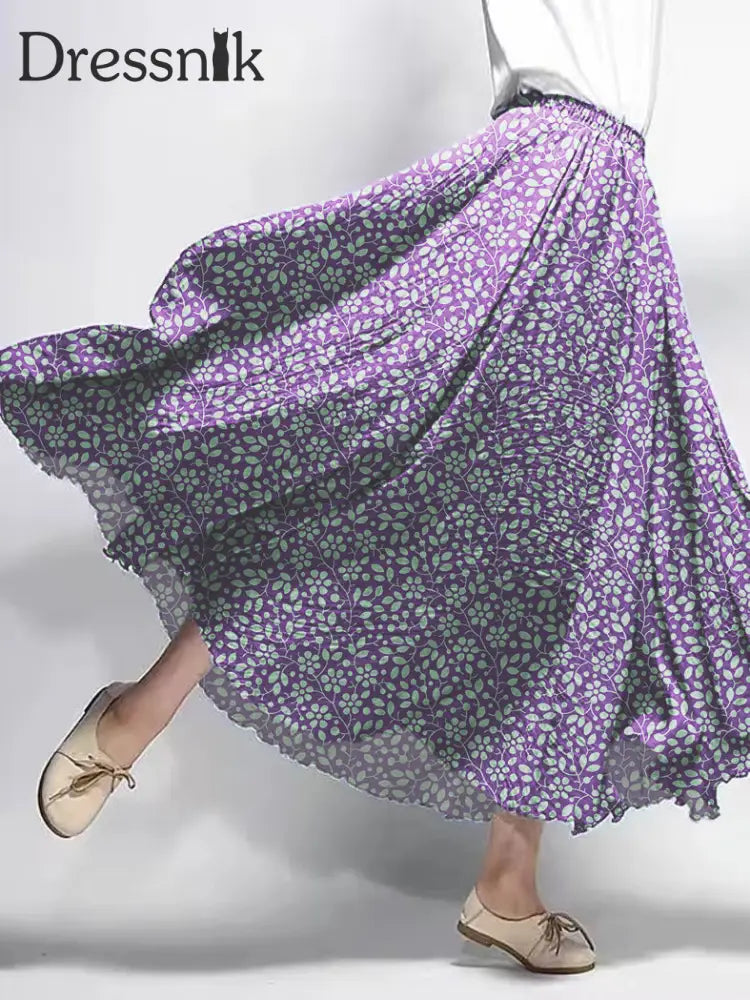 Damen Vintage Blumen bedruckte Baumwoll kleider Lila / S