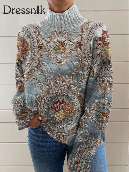 Damen Vintage Blumen Kunst Druck Lässig Schicker Pullover A / S