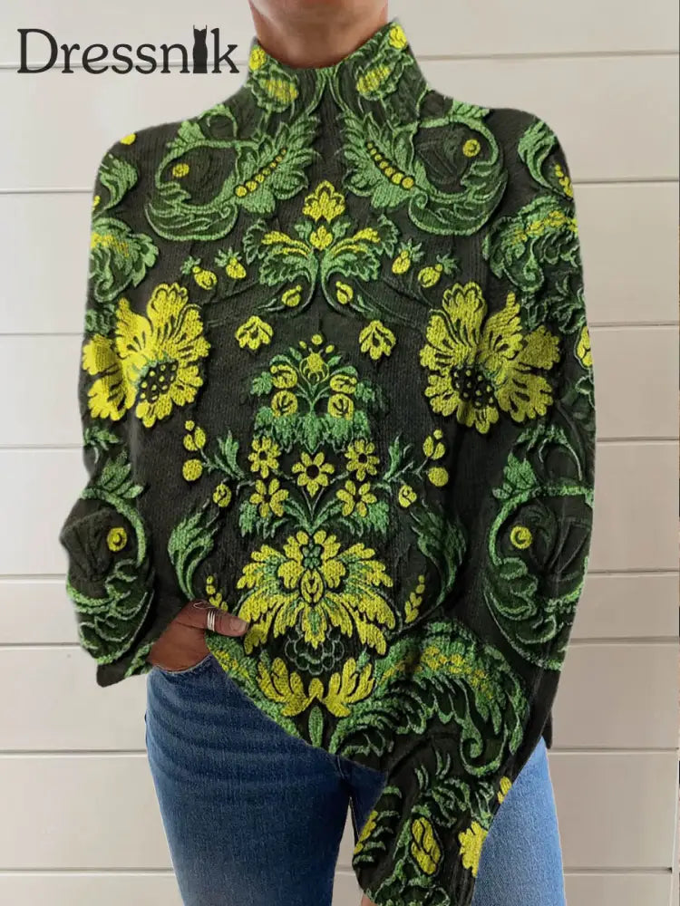 Damen Vintage Blumen Kunst Druck Lässig Schicker Pullover A / S