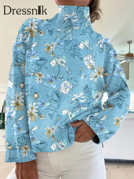 Damen Vintage Blumen Kunst Druck Lässig Schicker Pullover A / S