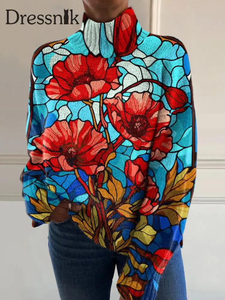 Damen Vintage Blumen Kunst Druck Lässig Schicker Pullover A / S