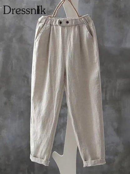 Damen Vintage einfache Leinen hosen Aprikose / M
