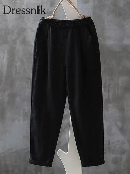 Damen Vintage einfache Leinen hosen Schwarz / M