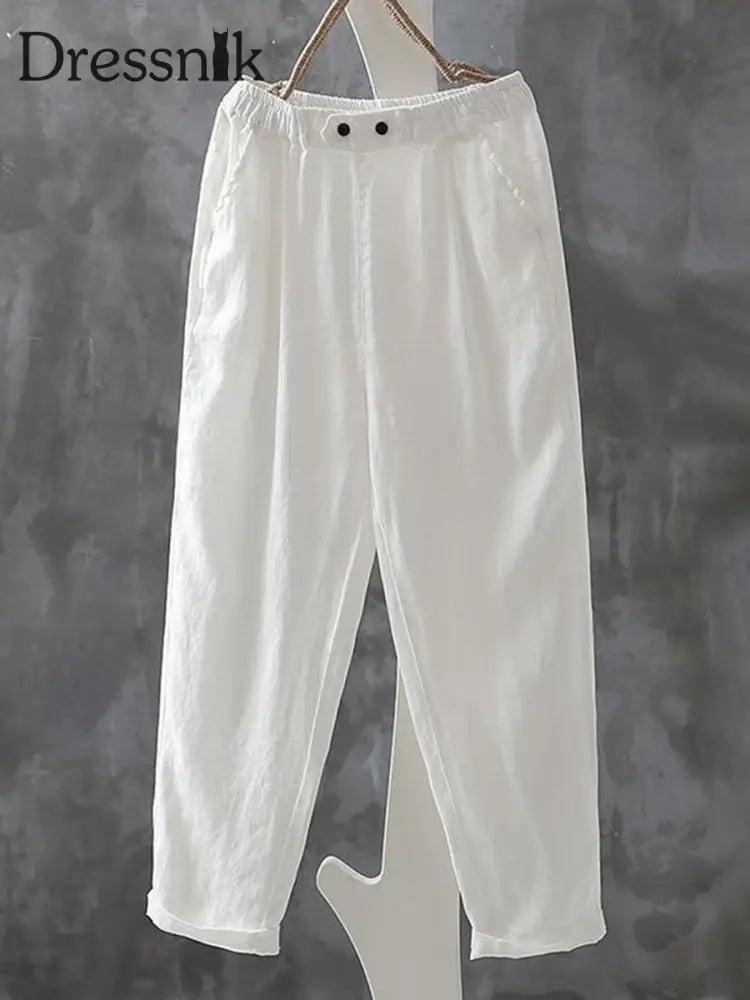 Damen Vintage einfache Leinen hosen Weiß / M