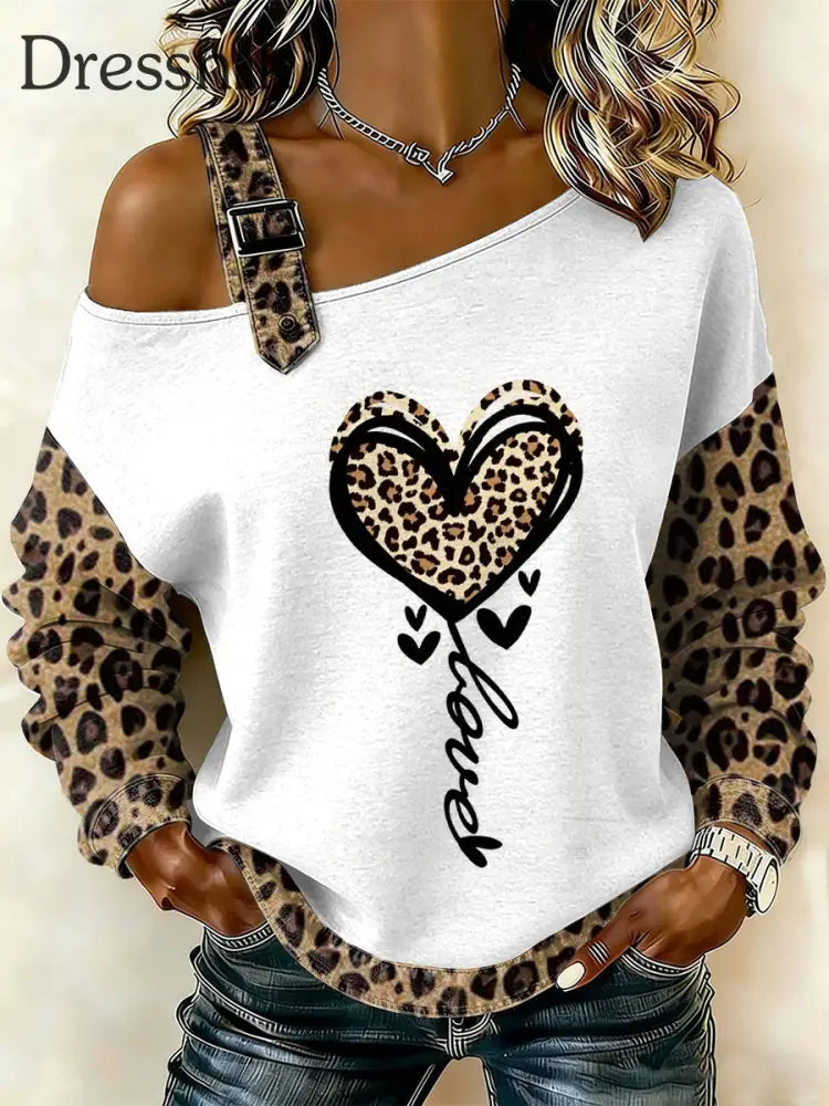 Damen Vintage Floral Heart Patchwork Print lässig schulter freies Sweatshirt als bild / S