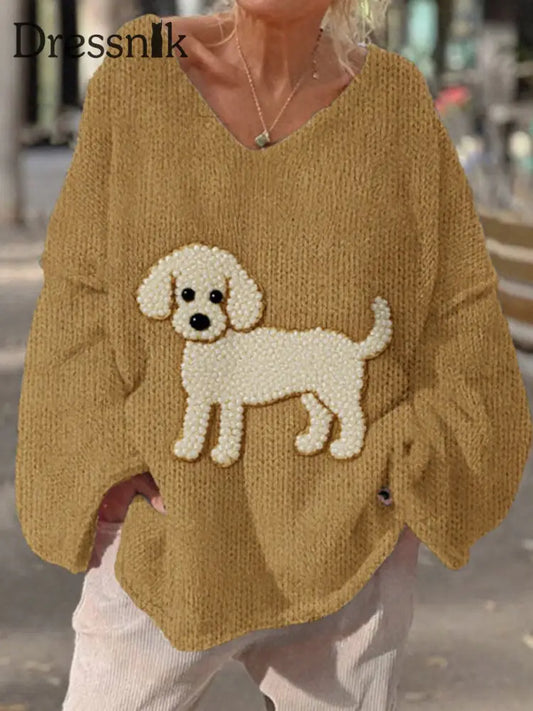 Damen Vintage Fuzzy Hund Filz Gemütliche Strick pullover als bild / S