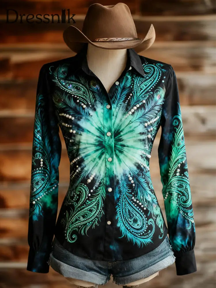 Damen Vintage Guardian of the Range Print Western Langarm Hemden als bild / S