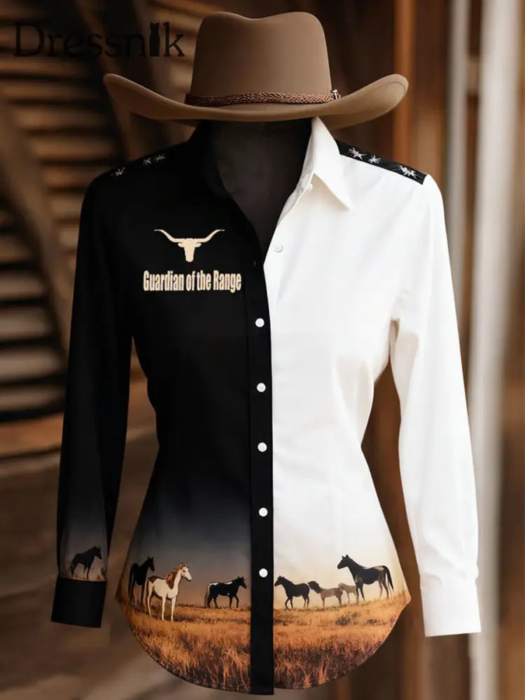 Damen Vintage Guardian of the Range Print Western Langarm Hemden als bild / S