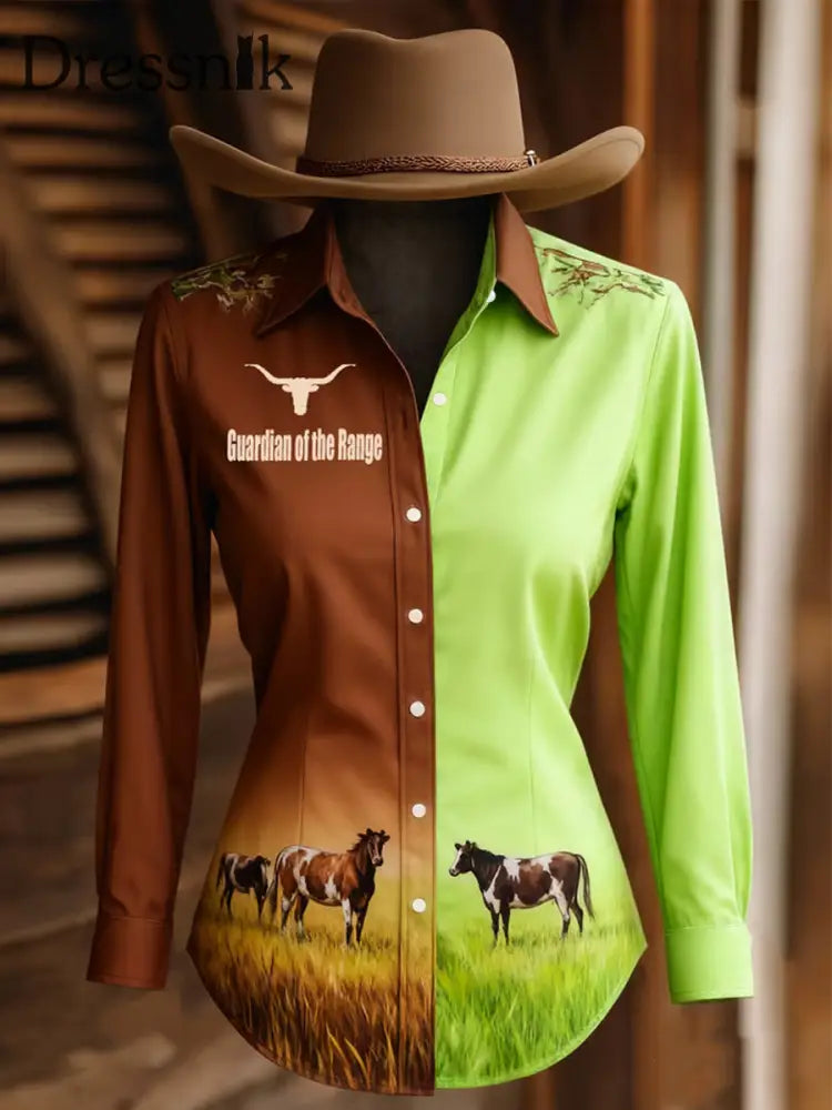 Damen Vintage Guardian of the Range Print Western Langarm Hemden als bild / S