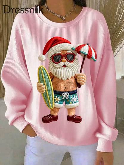 Damen Vintage Holiday Santa Claus Print Casual Sweatshirt Rosa / S
