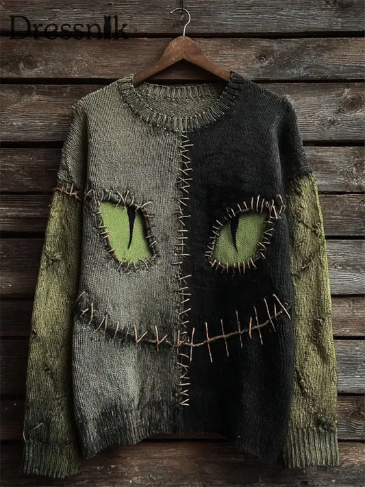Damen Vintage Katze Kunstdruck Casual Pullover A / S