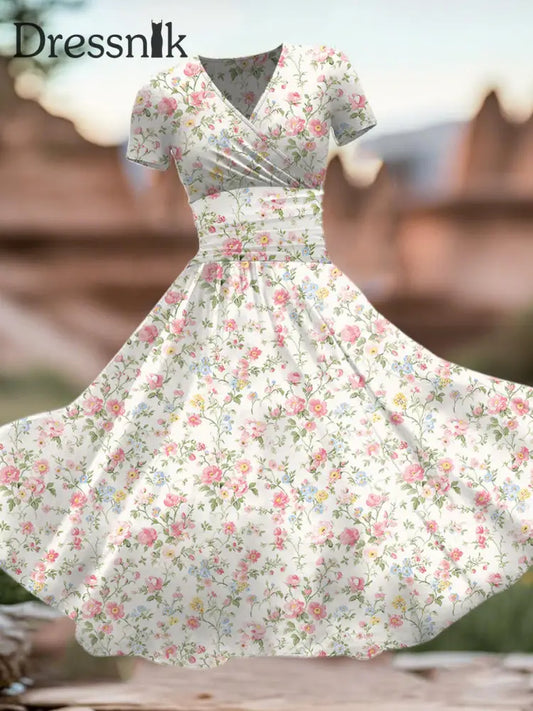 Damen Vintage Kunst Kleid mit Blumen druck als bild / S
