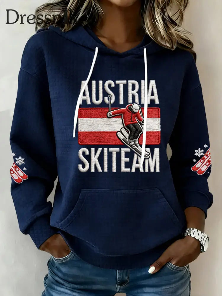 Damen Vintage Österreich ische Flagge Ski Casual Hoodie mehrfarbig / S