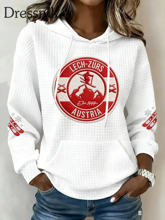 Damen Vintage Österreich ische Flagge Skifahren Sport Casual Hoodie mehrfarbig / S