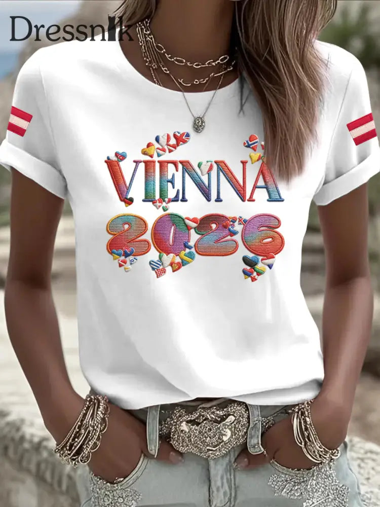 Damen Vintage Österreicher 2026 Song Contest lässig T-Shirt mehrfarbig / S