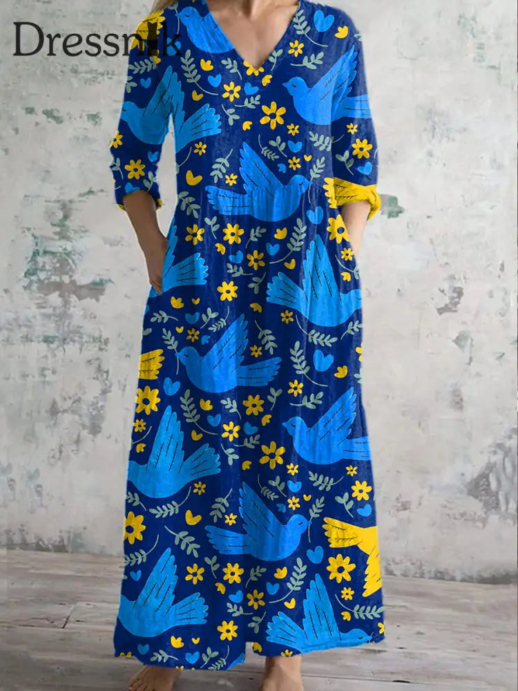 Damen Vintage Peace Dove Kunstdruck Kleid als bild / S