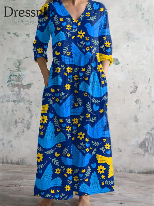 Damen Vintage Peace Dove Kunstdruck Kleid als bild / S