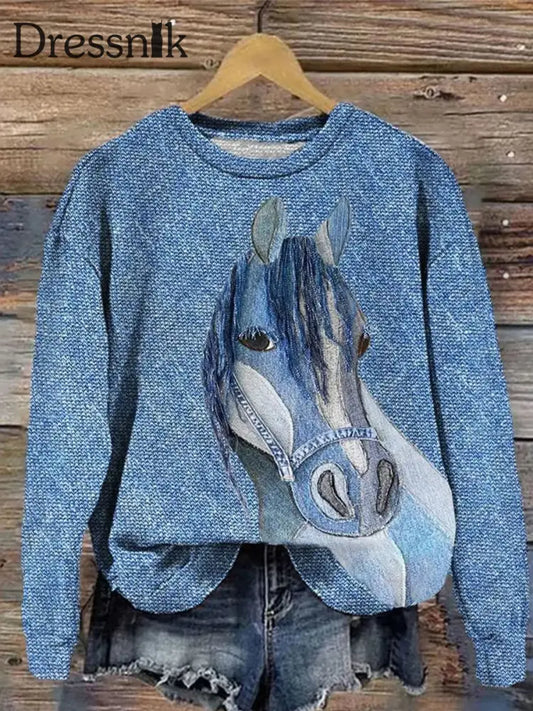 Damen Vintage Pferd Kunst Sweatshirt Bild 1 / S