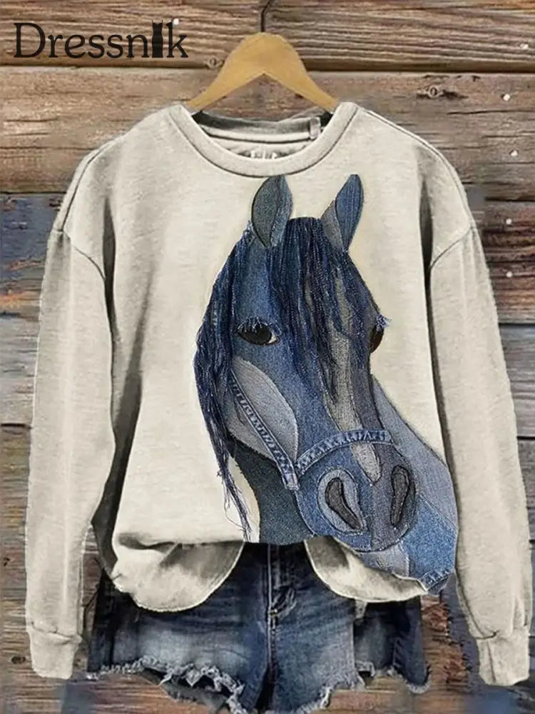 Damen Vintage Pferd Kunst Sweatshirt Bild 2 / S