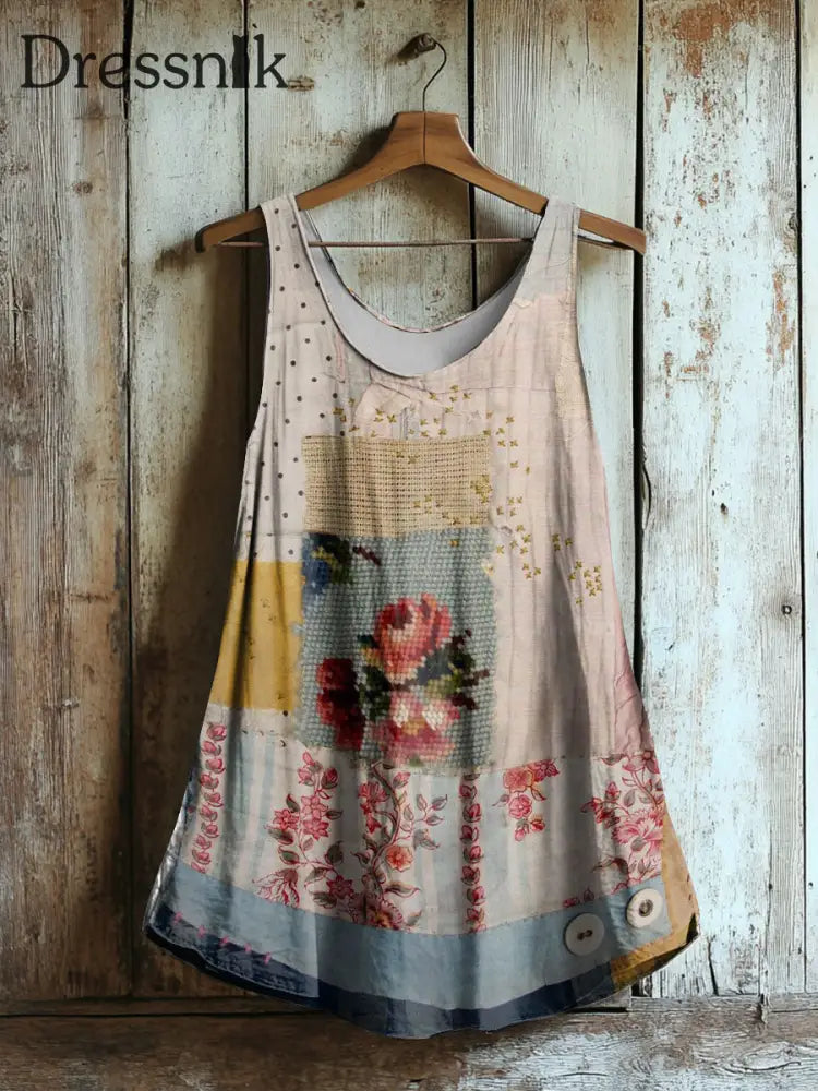 Damen Vintage Pflanzen Blumen Freizeit weste als bild / S