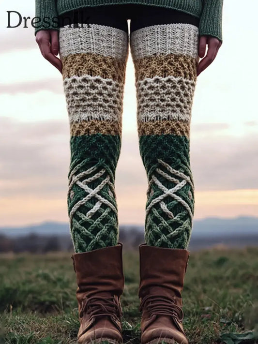Damen Vintage St. Patrick’s Gradient Geometry Gemütliche Strick leggings Grün / S