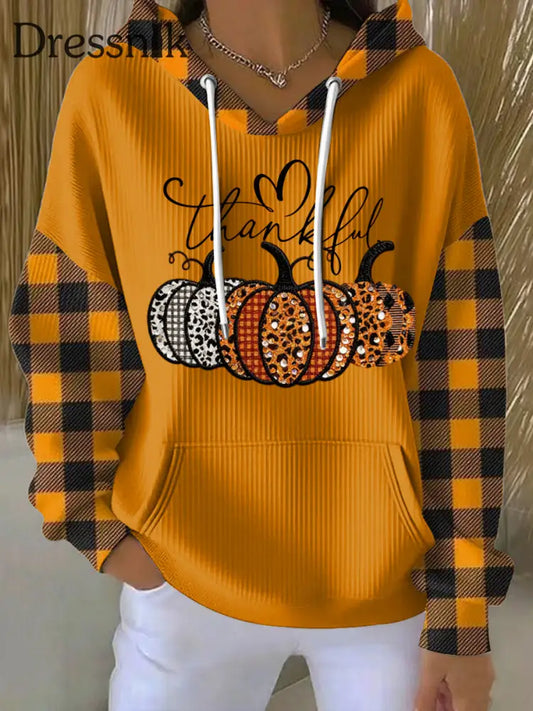 Damen Vintage Thanksgiving Patchwork Plaid Casual Hoodie mehrfarbig / S